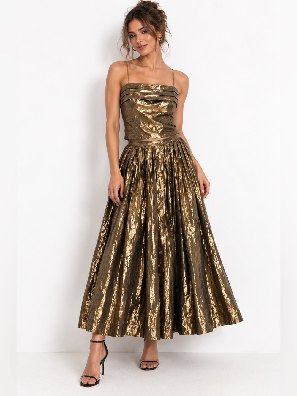 Vintage Carlisle Metallic Gold 2-Piece Skirt Set Size 12